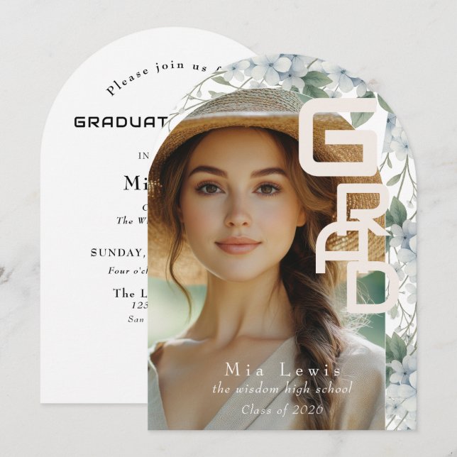 Convite Modern Arch Photo Graduation Party (Frente/Verso)