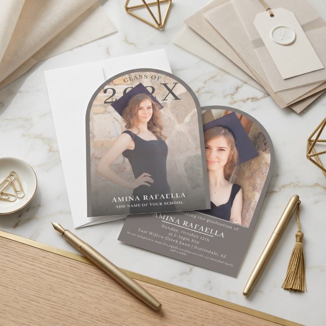Convite Modern Arch Photo Minimalist Graduation  (Modern Arch Photo Minimalist Graduation Party Invitation Editable Template)