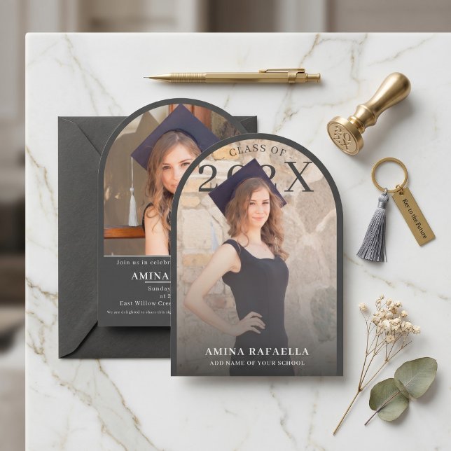 Convite Modern Arch Photo Minimalist Graduation | PhotoPop (Modern Arch Photo Minimalist Graduation | PhotoPop Invitation)