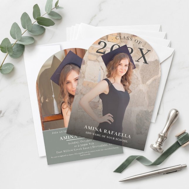 Convite Modern Arch Photo Minimalist Graduation | PhotoPop (Modern Arch Photo Minimalist Graduation Party Invitation Editable Template
)