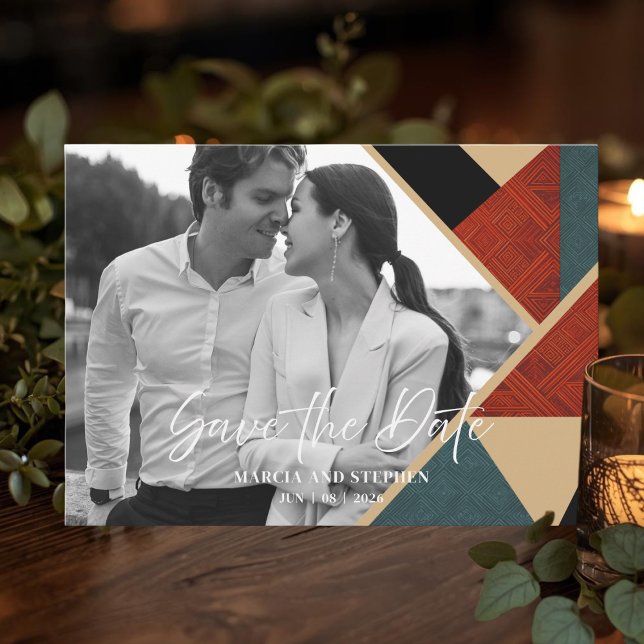 Convite Modern Art Deco Geometric Save The Date Card (Geometric Theme Save The Date Photo Card)