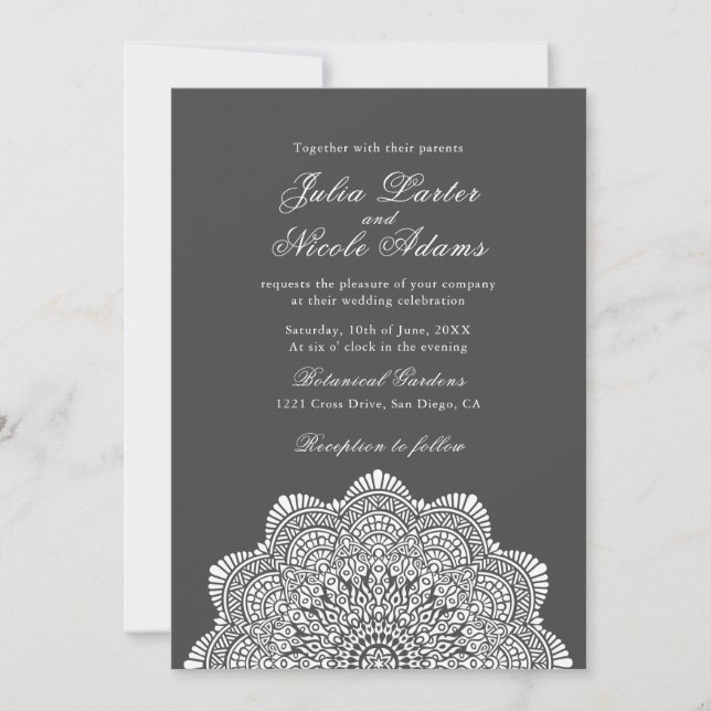 Convite Modern Artistic Motif Style Mandala Wedding (Frente)