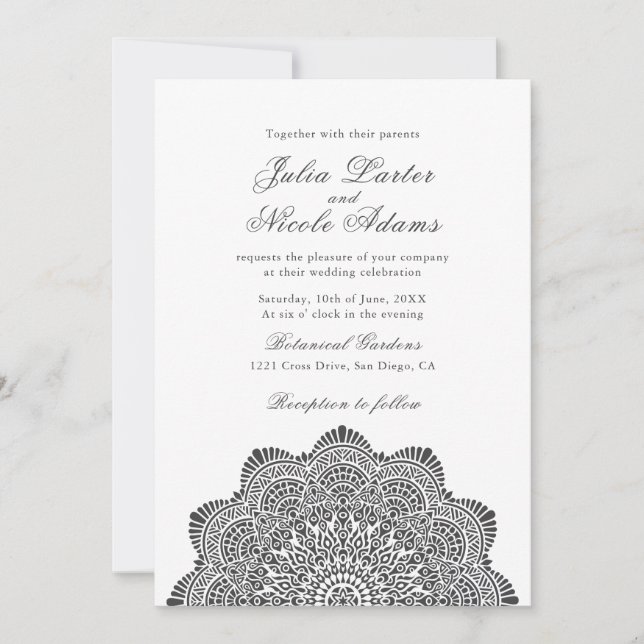 Convite Modern Artistic Motif Style Mandala Wedding (Frente)