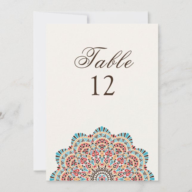 Convite Modern Artistic Style Mandala Wedding Table Number (Frente)