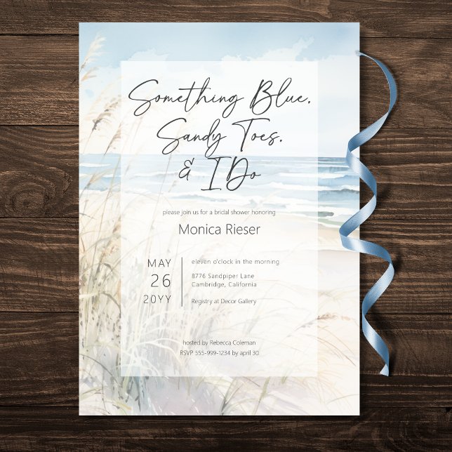 Convite Modern Beach Algo Chá de panela Azul (Modern Beach Something Blue Bridal Shower Invitation)