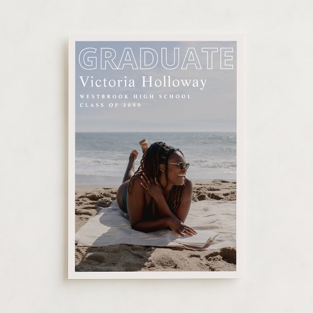 Convite Modern Beach Photo Graduation Announcement Card (Criador carregado)