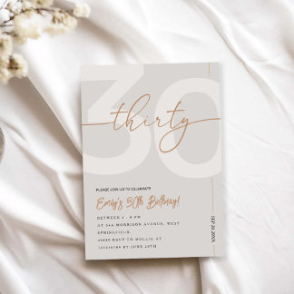 Convite Modern Beige & Gold 30th Birthday Invitation