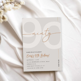 Convite Modern Beige & Gold 90th Birthday Invitation