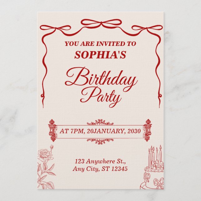 Convite Modern Birthday Card Template Editable & Printable (Frente)