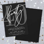 Convite Modern Black 40th Birthday Party Invitation<br><div class="desc">Celebrate in style with this elegant yet modern 40th Birthday Party Invitation, perfect for marking a milestone in chic fashion. The design features a bold black background with a large “40” in gray at the top left for a sleek, contemporary look. The party details are arranged neatly at the bottom...</div>