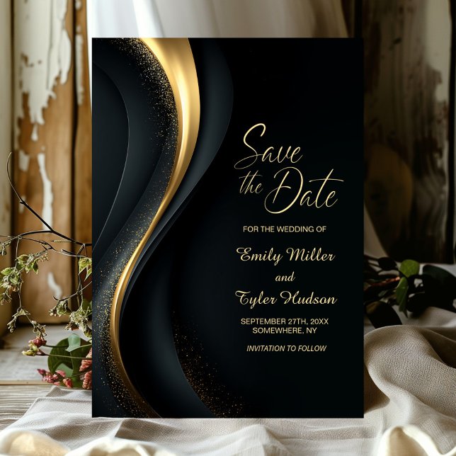 Convite Modern Black and Gold Wedding Save the Date (Criador carregado)