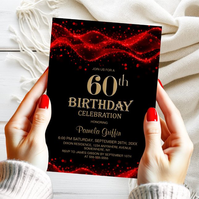 Convite Modern Black and Red 60th Birthday Party (Criador carregado)