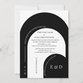 Convite Modern Black and White Arched Wedding