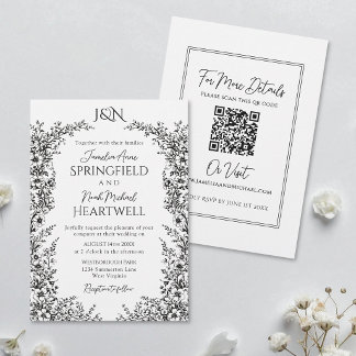 Convite Modern Black and White Botanical Wedding