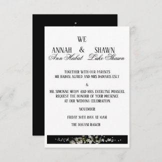 Convite Modern Black and White Floral Wedding Invitation