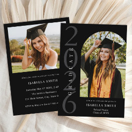 Convite Modern Black and White Minimalist Photo Graduation