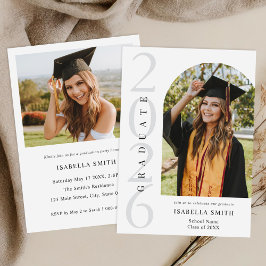 Convite Modern Black and White Minimalist Photo Graduation