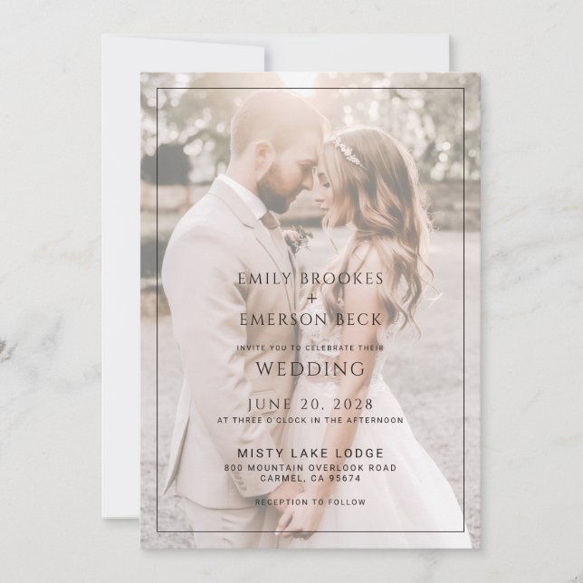 Convite Modern Black And White Overlay Photo Wedding (Frente)