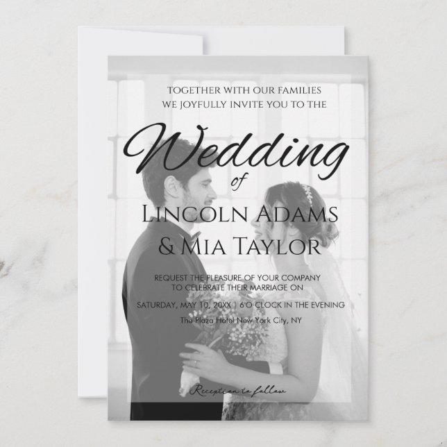 Convite Modern Black and White Overlay Wedding Invitation (Frente)
