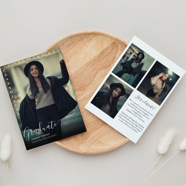 Convite Modern Black and white Photo Collage Graduation (Criador carregado)