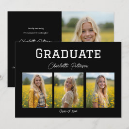Convite Modern Black and White Photo Grad Announcement