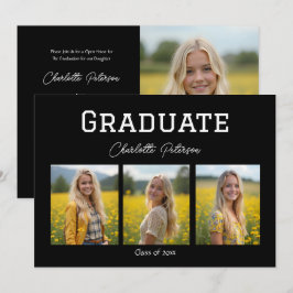 Convite Modern Black and White Photo Graduation 