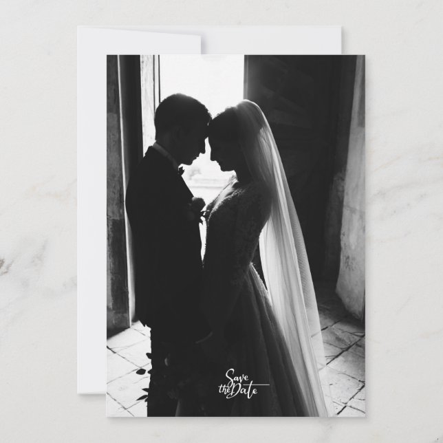 Convite Modern black and white Photo Wedding (Verso)
