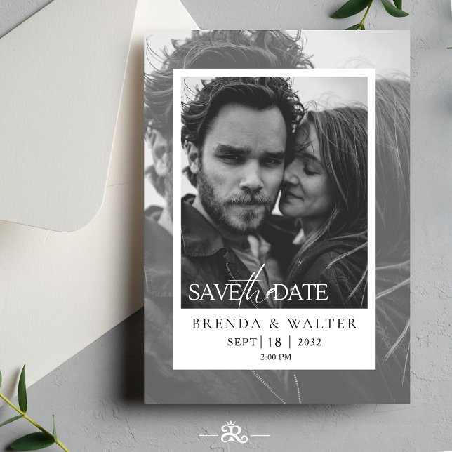Convite Modern Black and White Photo Wedding Invitation (Criador carregado)