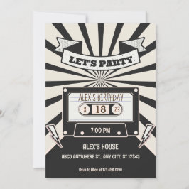 Convite Modern Black and White Retro Music party