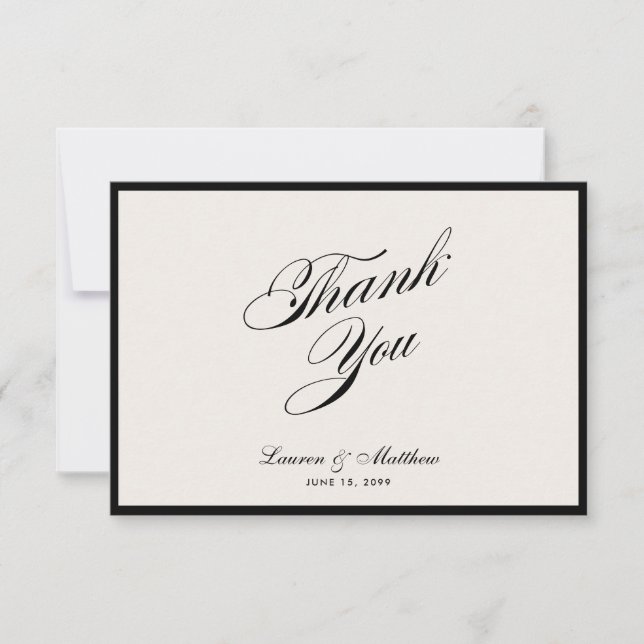 Convite Modern Black Border Ivory Wedding Thank You Card (Frente)