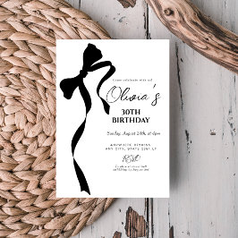 Convite Modern black bow 30th birthday party invitation
