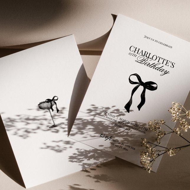Convite Modern Black Bow Birthday Invitation (Criador carregado)