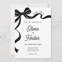 Convite Modern Black Bow Wedding Invitation 