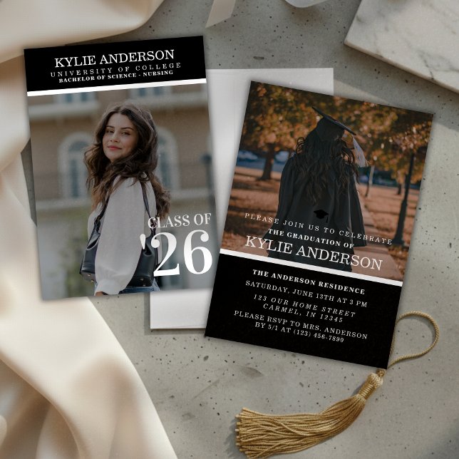 Convite Modern Black College Graduation Senior Photo (Modern Black College Graduation Senior Photo Invitation)