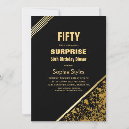 Convite Modern Black Dourado Surprise 50º Janto de anivers