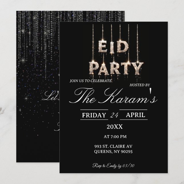 Convite Modern Black elegant Eid Party Invitation  (Frente/Verso)