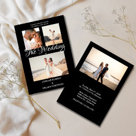 Convite Modern Black Elegant Script Photo Classic Wedding 