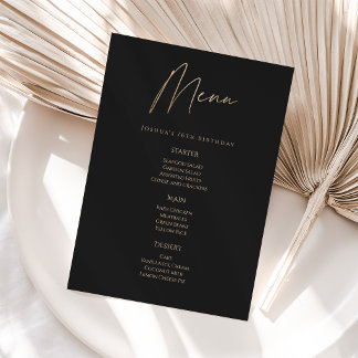 Convite Modern Black Gold 16th Birthday Party Menu Card