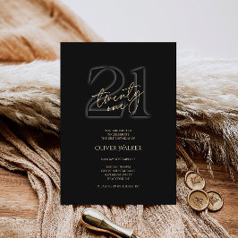 Convite Modern Black Gold 21st Birthday Invitation