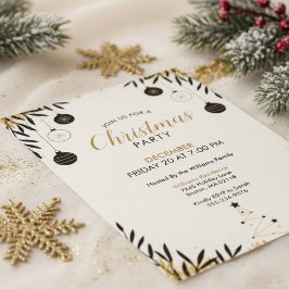 Convite Modern Black Gold Christmas Party Invitation