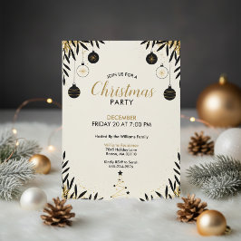 Convite Modern Black Gold Christmas Party Invitation