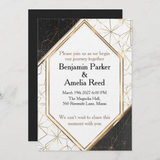 Convite Modern Black Gold Geometric Wedding Invitation