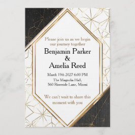 Convite Modern Black Gold Geometric Wedding Invitation