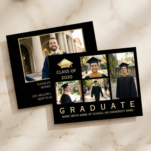 Convite Modern Black & Gold Graduation Photo Invitation (#Graduation2026
#ClassOf2026
#GradParty2026
#GraduationInvitation
#GraduationCard#BlackAndGoldDesign)