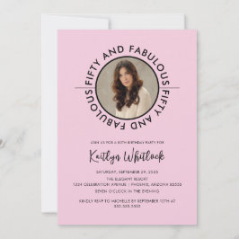 Convite Modern Black Pink Fifty and Fabulous Party