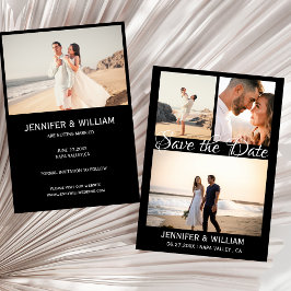 Convite Modern Black Save the Date Script Photo Collage 