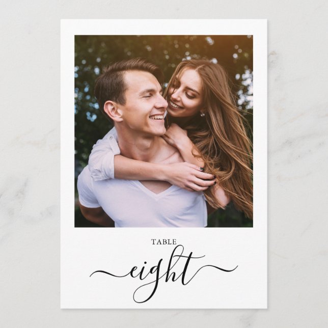 Convite Modern Black Script Photo Eight Table Number (Frente)
