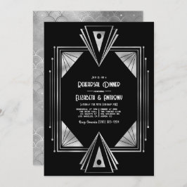 Convite Modern Black & Silver Art Deco Rehearsal Dinner