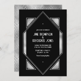 Convite Modern Black & Silver Gatsby Art Deco Wedding