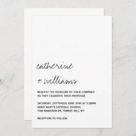 Convite Modern Black & White Minimalist Script Wedding